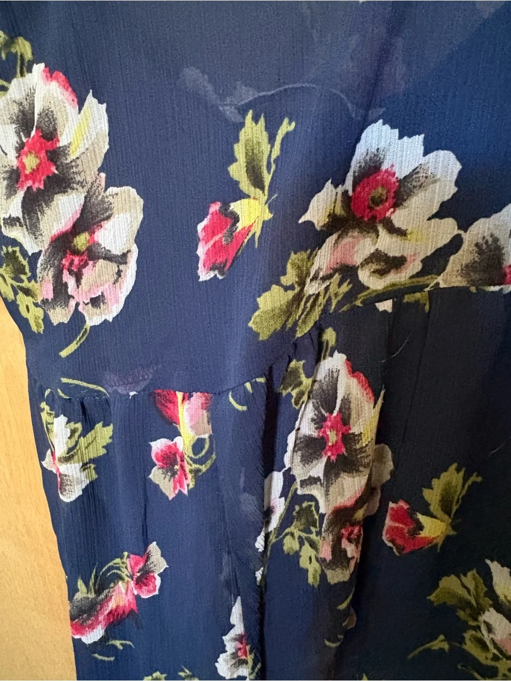 Abercrombie & Fitch Navy Floral Maxi Dress V- Neck, Flutter Sleeves, Waist Tie